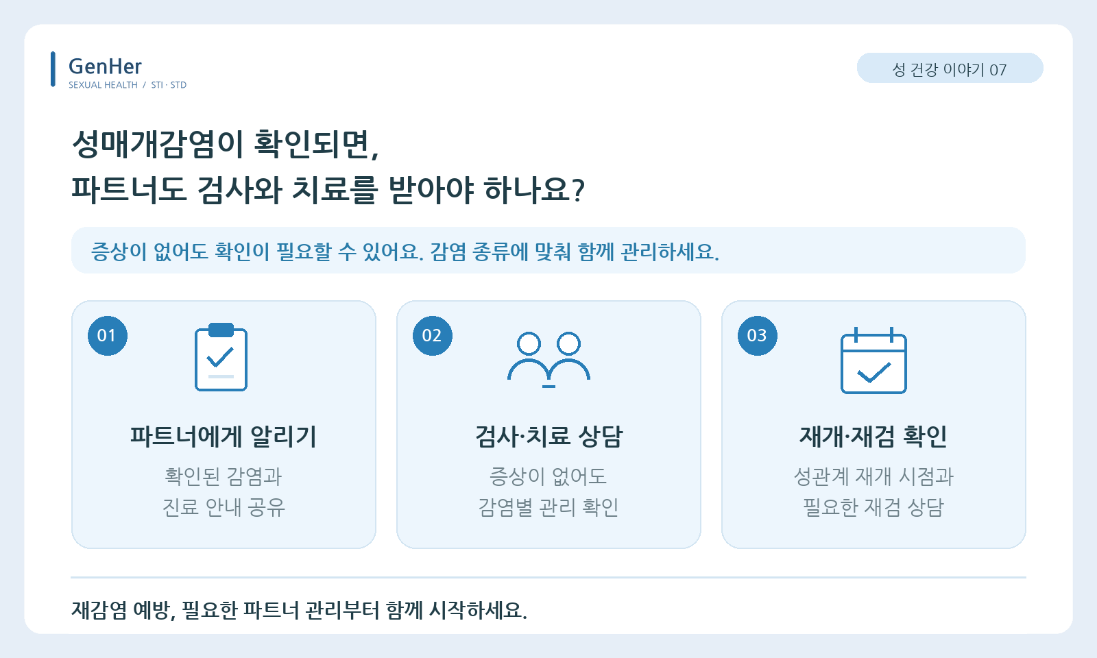 성매개감염이 확인되면, 파트너도 검사와 치료를 받아야 하나요?
